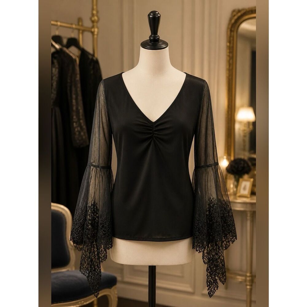Black Ladies Top with Mesh Butterfly Sleeves
